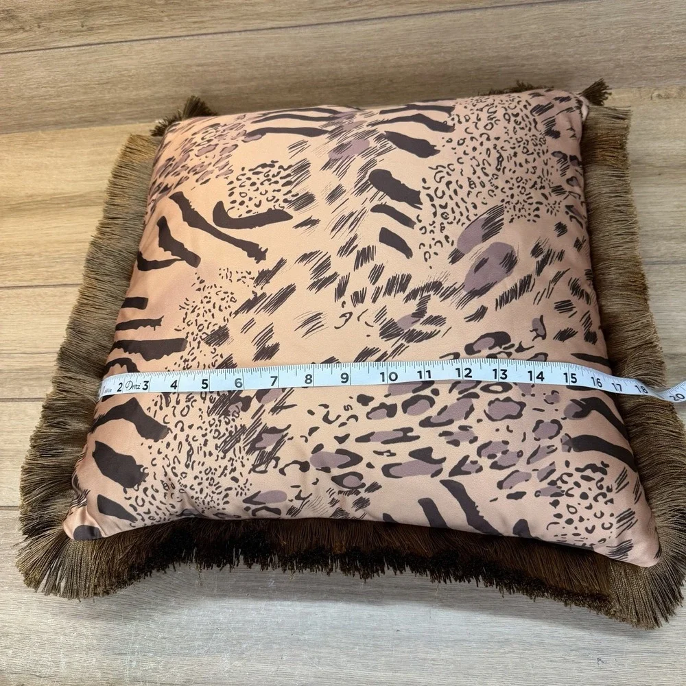 Paoletti Cushion Pillow Duck Feather Safari Animal Print Fringe Decorative